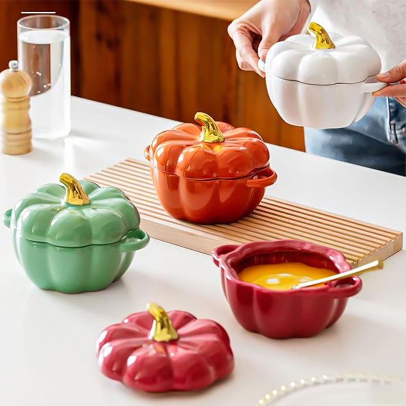Pumpkin Ceramic Bowl with Lid – Bowl Set for Festive Serving