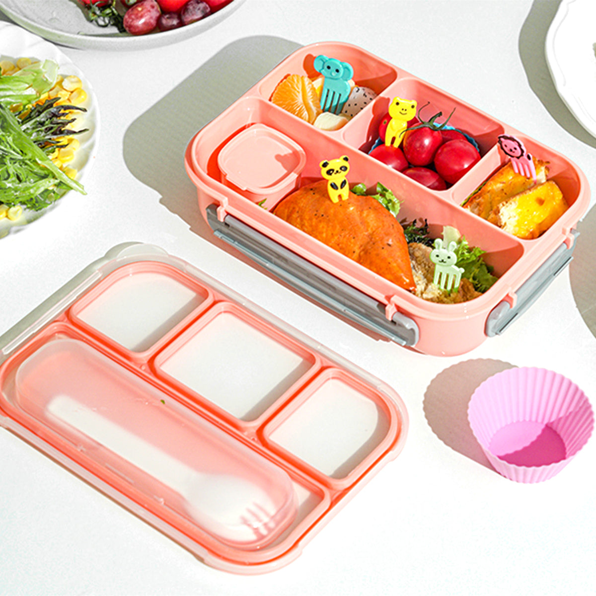 Leak-Proof Bento Lunch Box - 4 Compartment Container with Fork
