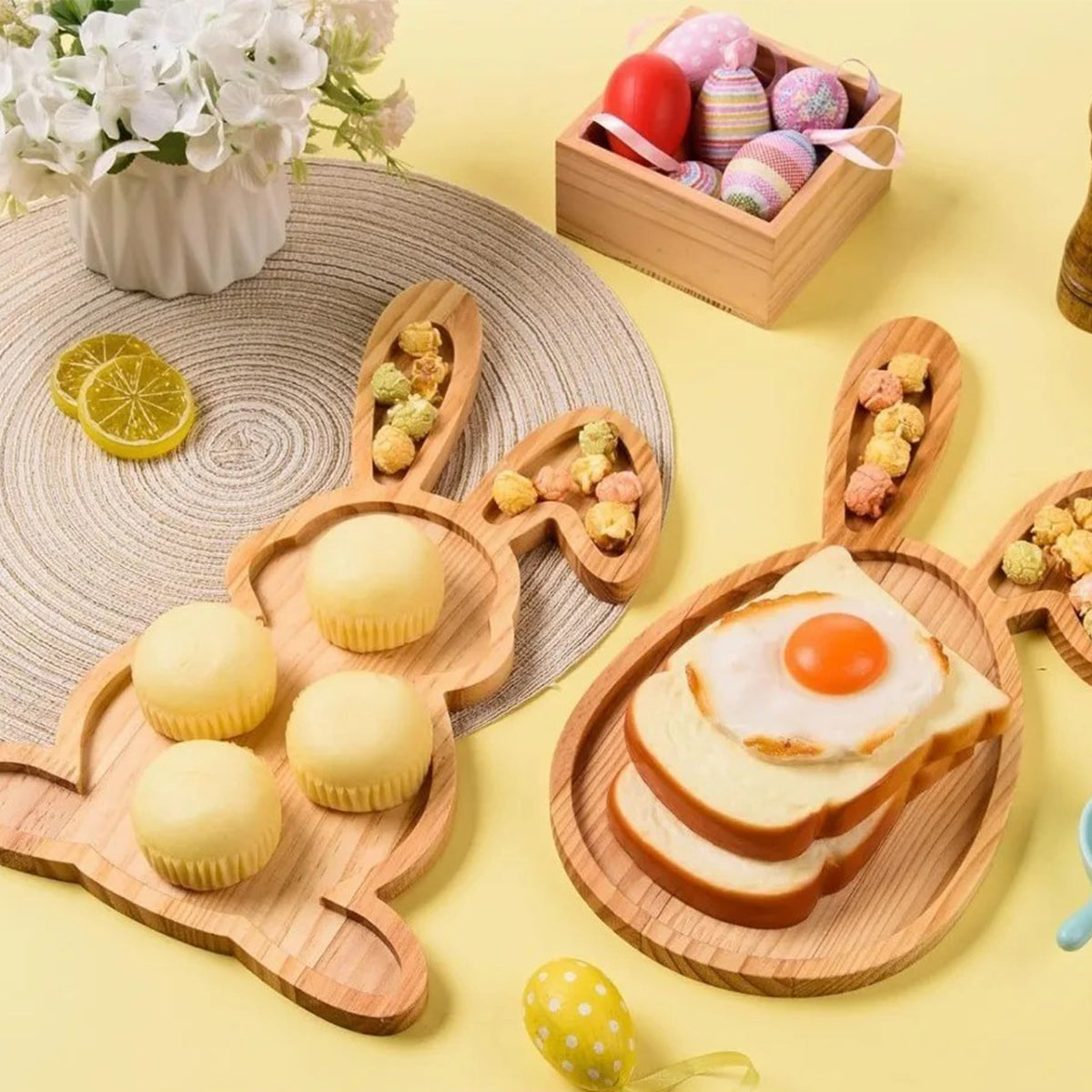 Bunny & Egg-Shaped Wooden Serving Platters – Festive & Fun!