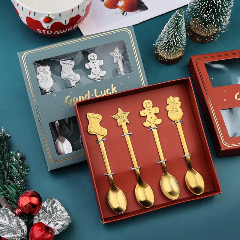 Christmas Coffee Tea Spoons Set - 4 Pcs Stainless Steel