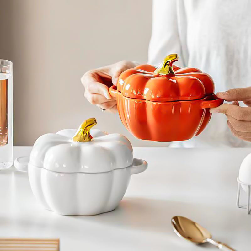 Pumpkin Ceramic Bowl with Lid Bowl Set for Festive Serving Myves Home Appliances