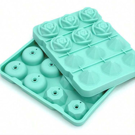 Rose & Diamond Silicone Ice Mold – 12 Large Ice Cubes