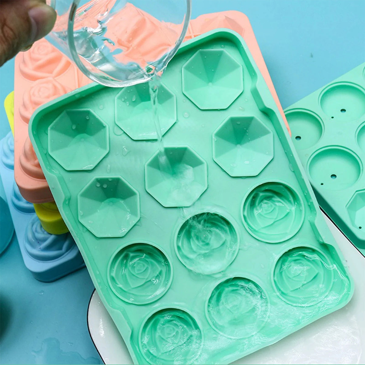 Rose & Diamond Silicone Ice Mold – 12 Large Ice Cubes