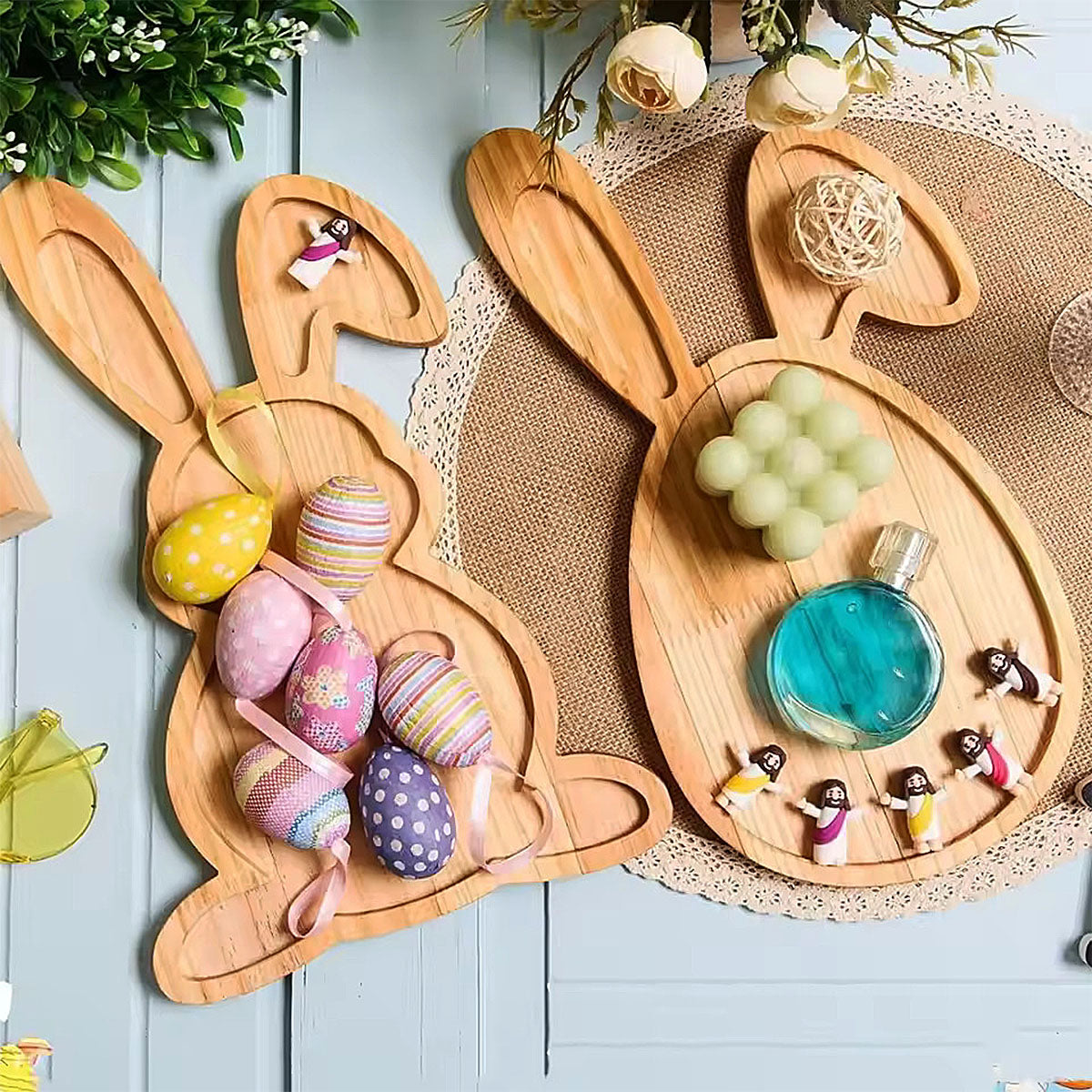 Bunny & Egg-Shaped Wooden Serving Platters – Festive & Fun!