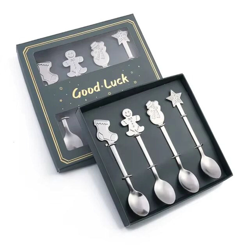 Christmas Coffee Tea Spoons Set - 4 Pcs Stainless Steel