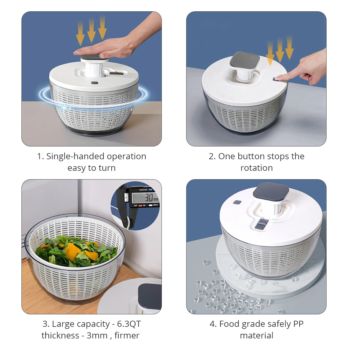 One-Handed Salad Spinner & Vegetable Dryer– Press Type