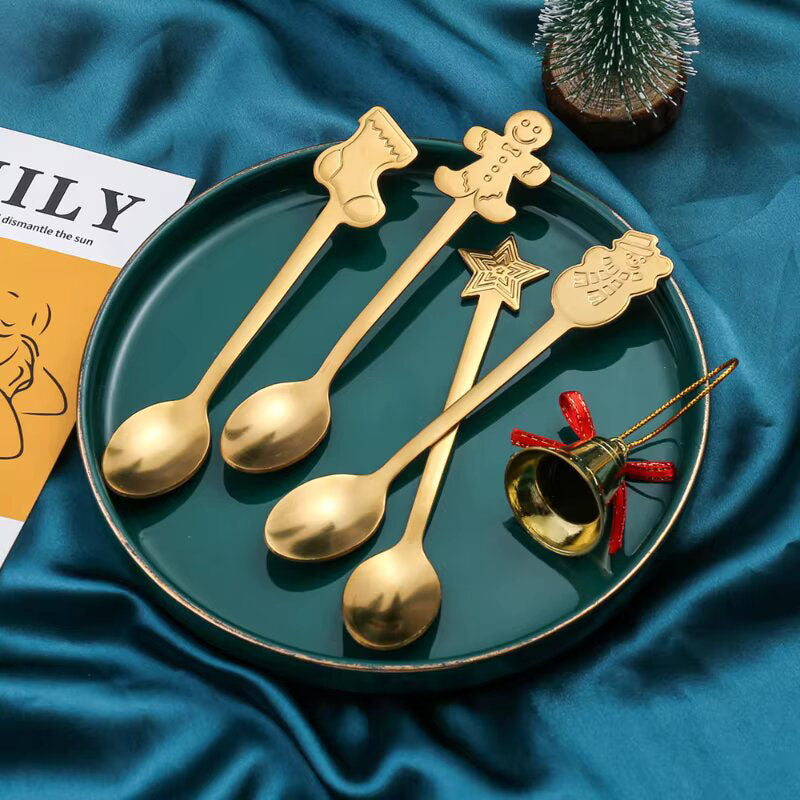 Christmas Coffee Tea Spoons Set - 4 Pcs Stainless Steel