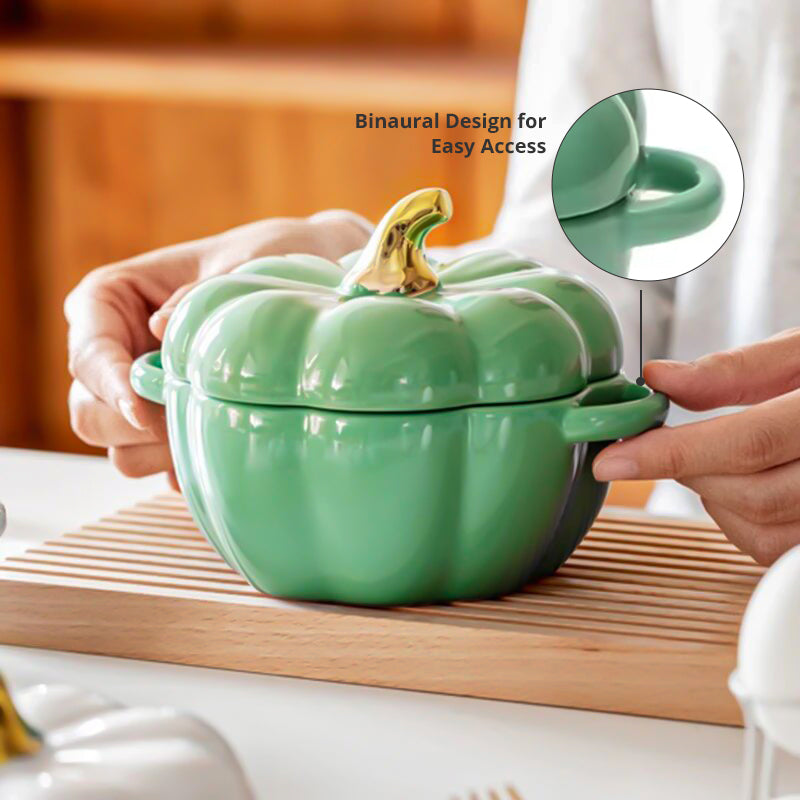 Pumpkin Ceramic Bowl with Lid – Bowl Set for Festive Serving
