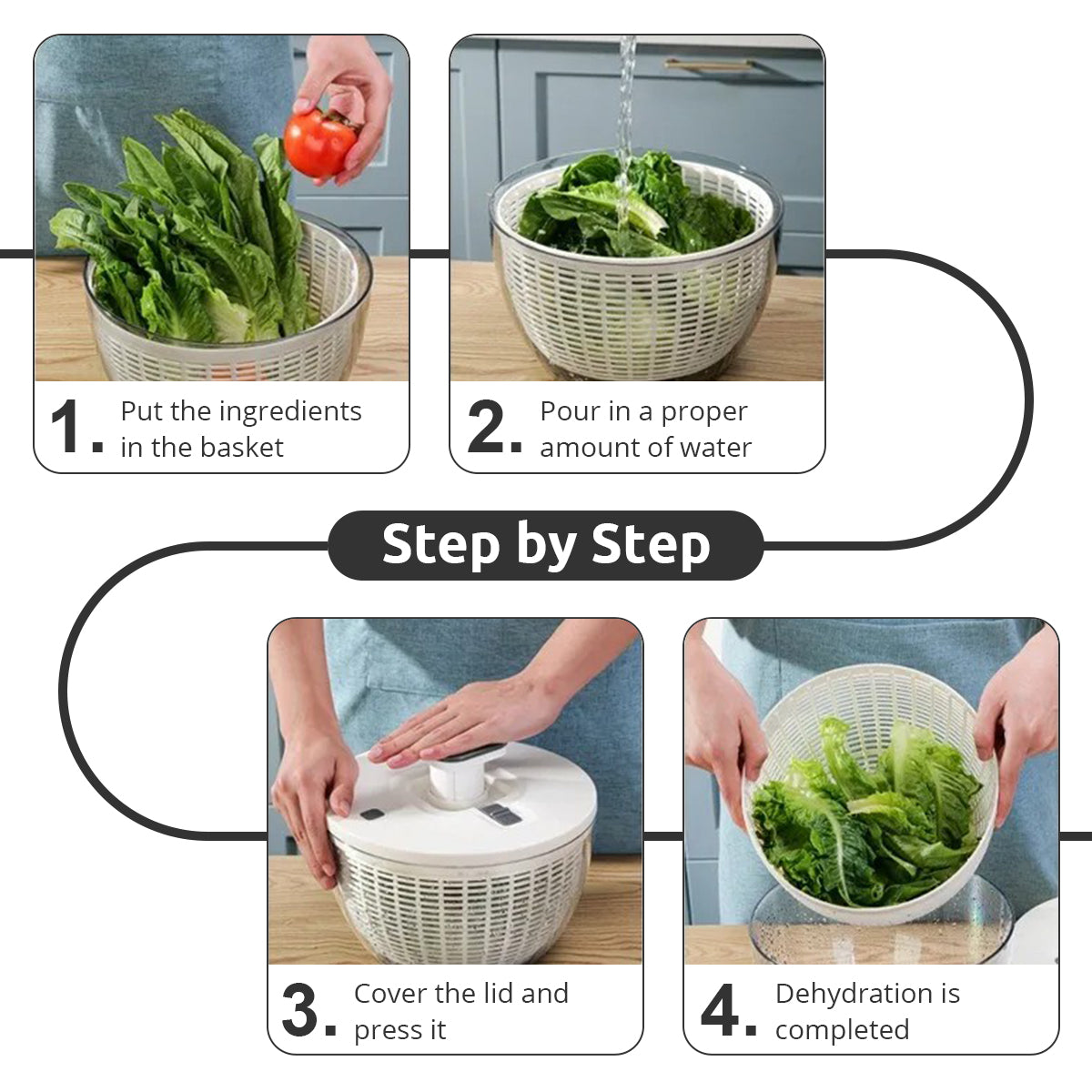 One-Handed Salad Spinner & Vegetable Dryer– Press Type