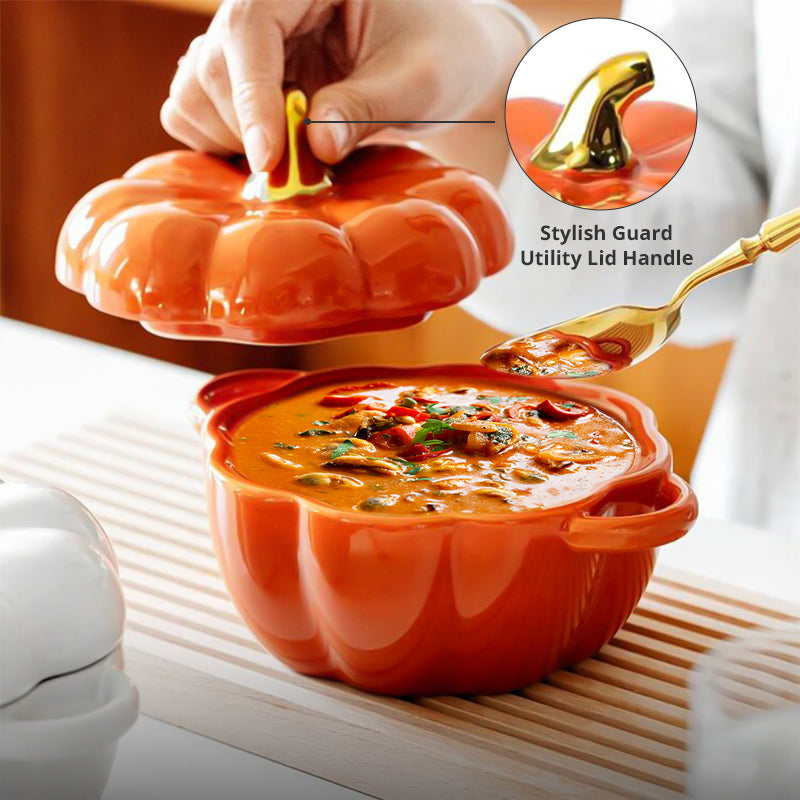 Pumpkin Ceramic Bowl with Lid – Bowl Set for Festive Serving