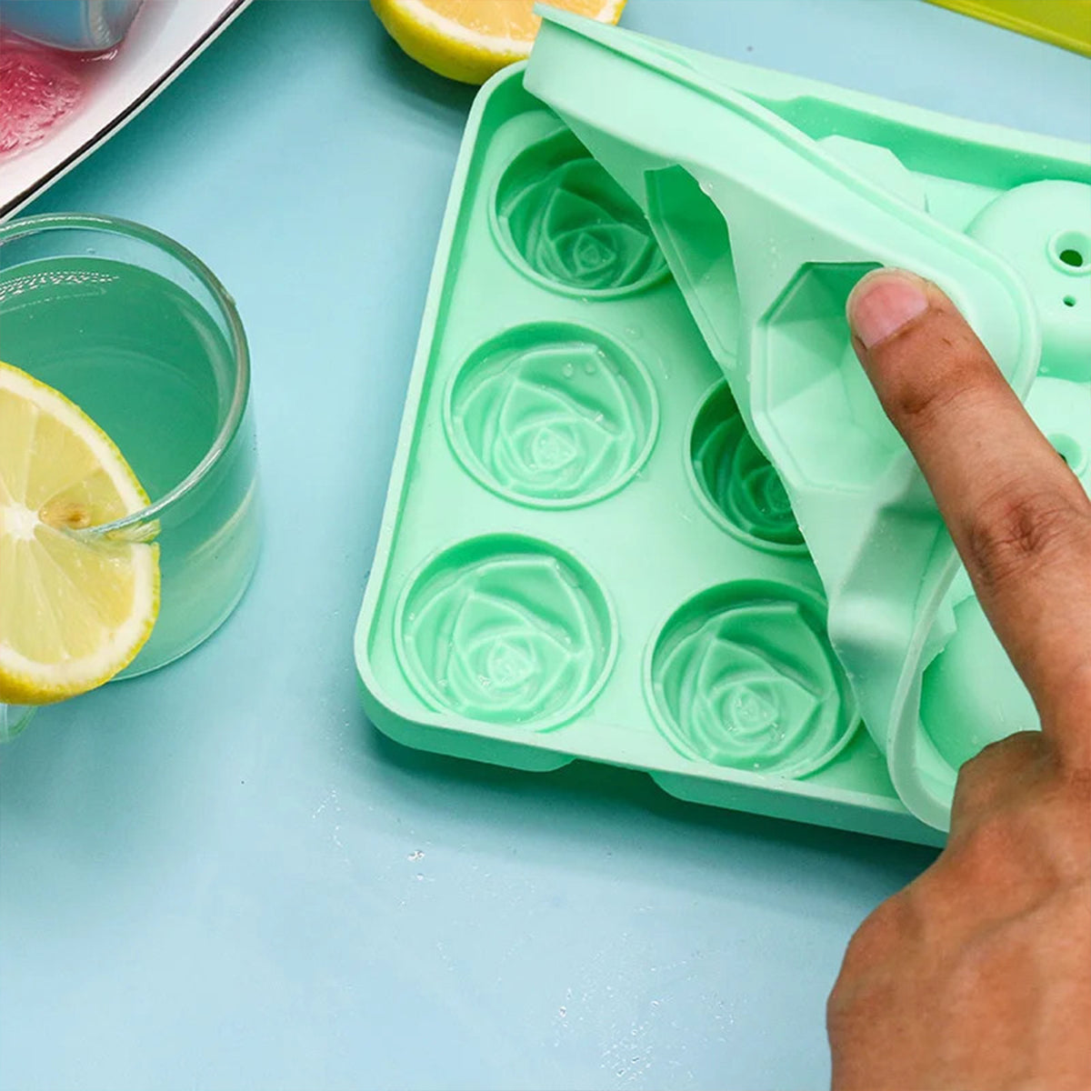 Rose & Diamond Silicone Ice Mold – 12 Large Ice Cubes