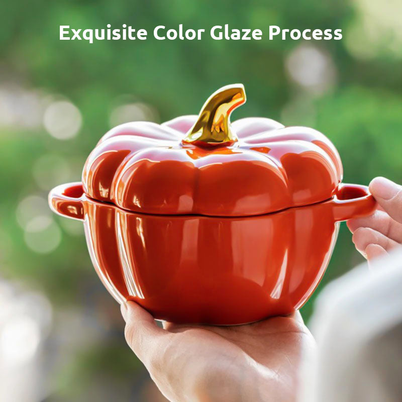 Pumpkin Ceramic Bowl with Lid – Bowl Set for Festive Serving