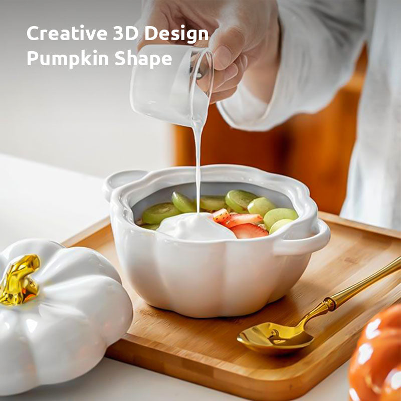 Pumpkin Ceramic Bowl with Lid – Bowl Set for Festive Serving