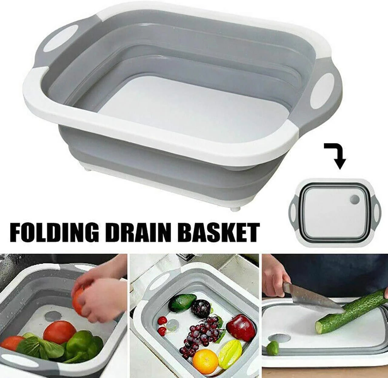 3-in-1 Foldable Cutting Board and Wash Basin - for Kitchen & Camping