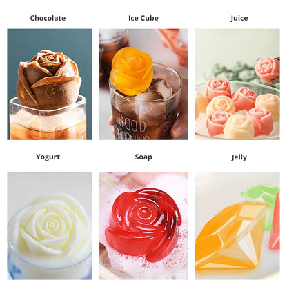 Rose & Diamond Silicone Ice Mold – 12 Large Ice Cubes