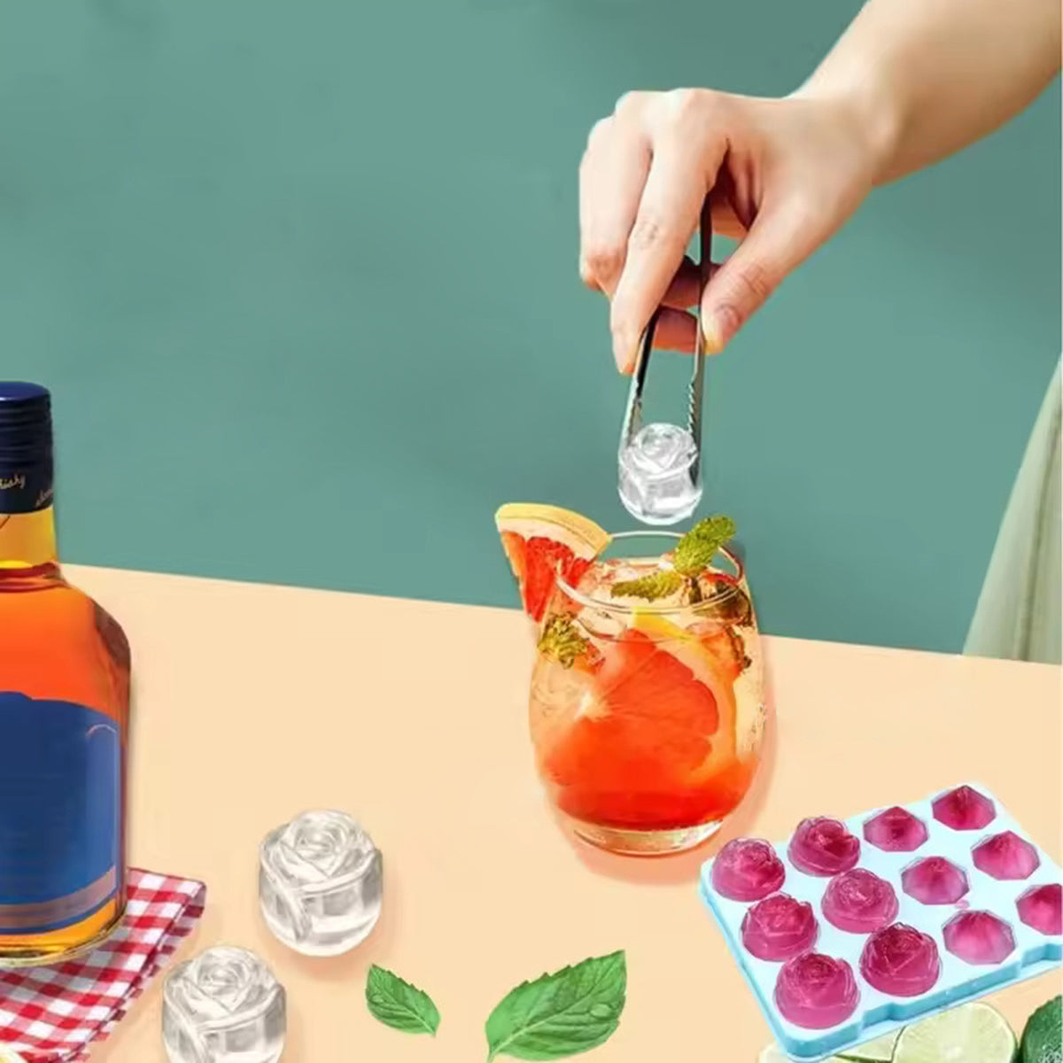 Rose & Diamond Silicone Ice Mold – 12 Large Ice Cubes