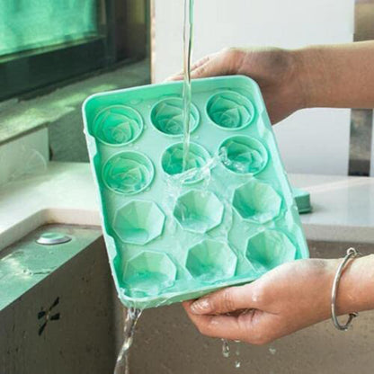 Rose & Diamond Silicone Ice Mold – 12 Large Ice Cubes