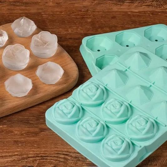 Rose & Diamond Silicone Ice Mold – 12 Large Ice Cubes