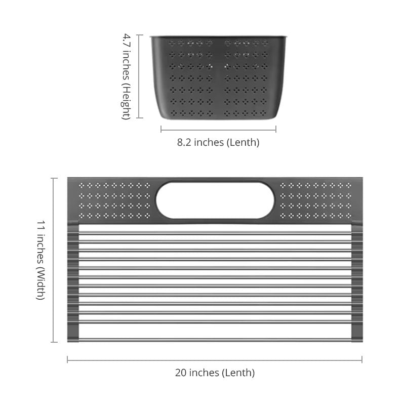 Over Sink Stainless Roll-Up Dish Drying Rack with Storage Basket