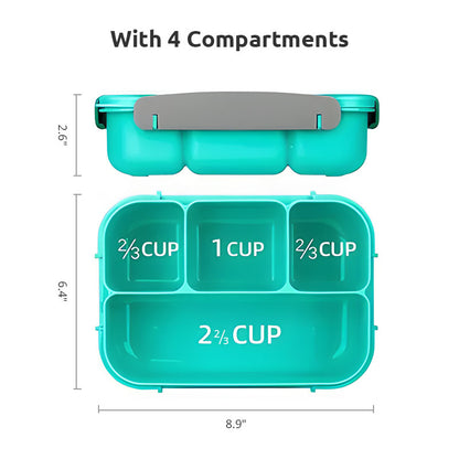 Leak-Proof Bento Lunch Box - 4 Compartment Container with Fork