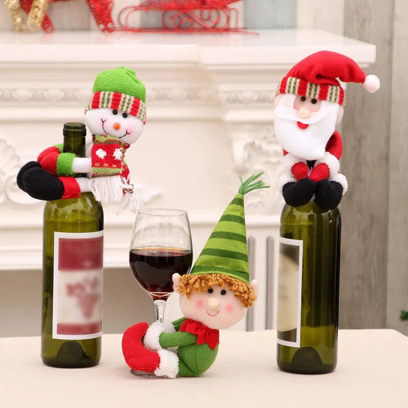 Christmas Wine Bottle Covers – Set of 3 Holiday Table Decor