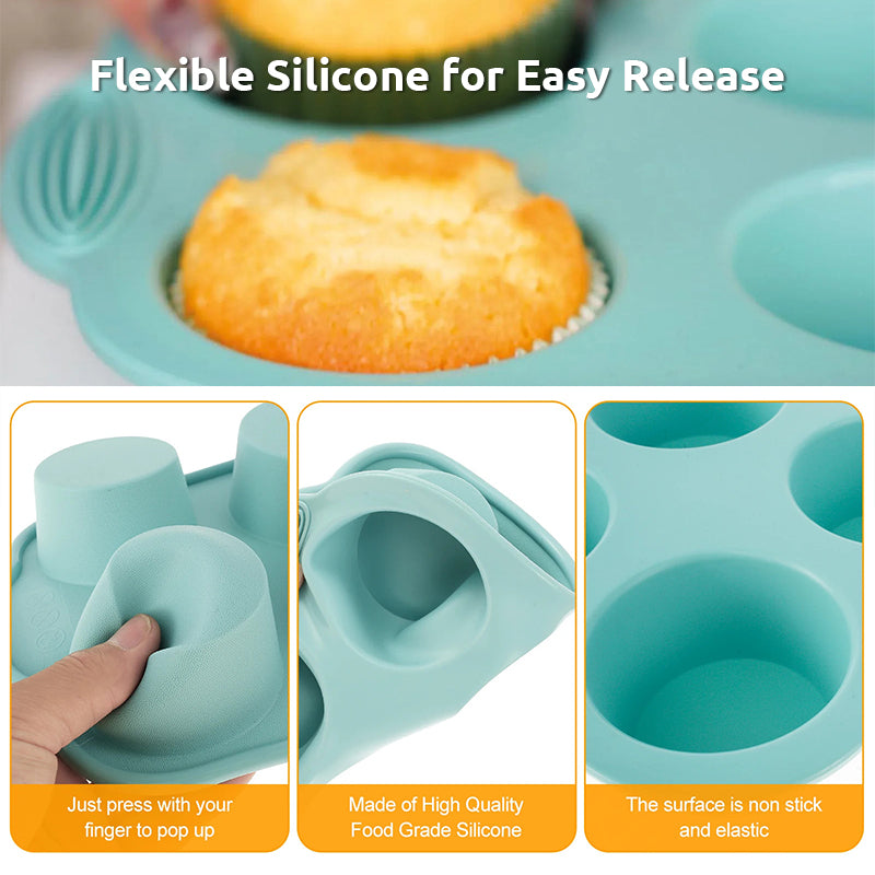 3 Pcs Silicone Muffins & Cupcakes Pan Set - Non-Stick Bakeware