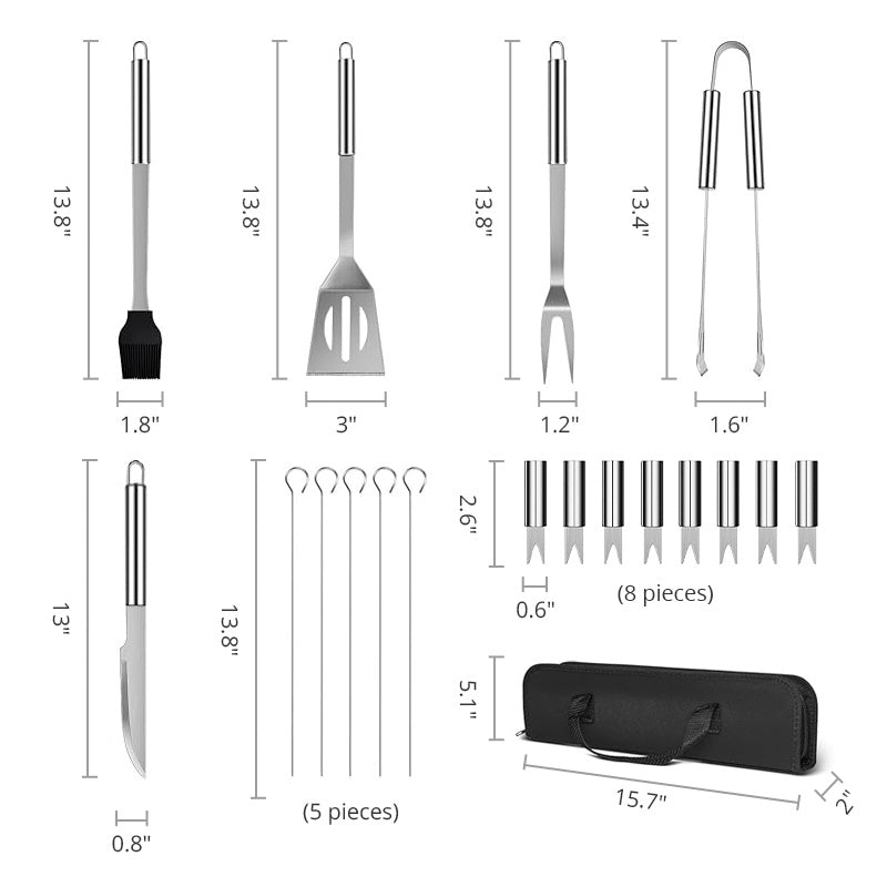 Stainless Steel BBQ Tools Set -18 Pcs Grilling Essentials