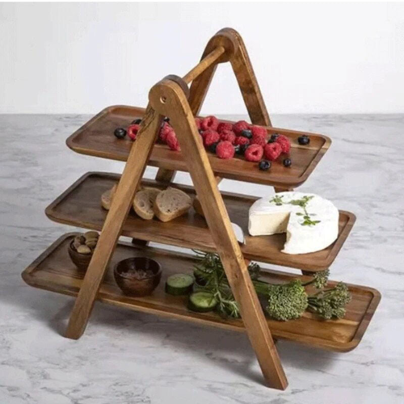 3-Tier Wooden Serving Tray – For Parties & Kitchen Storager