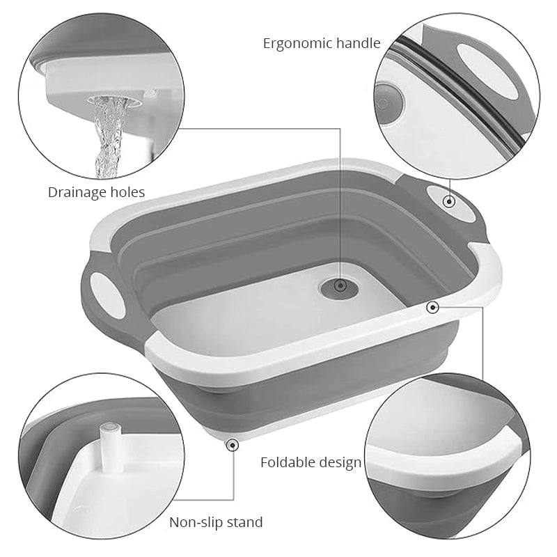 3-in-1 Foldable Cutting Board and Wash Basin - for Kitchen & Camping