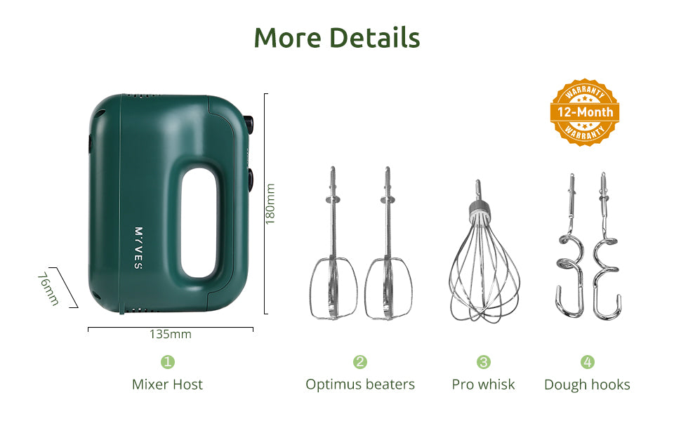 Myves MYVES Electric Hand Mixer - X1, 5 Speed Transmission Hand Mixer -  Green - 252 requests
