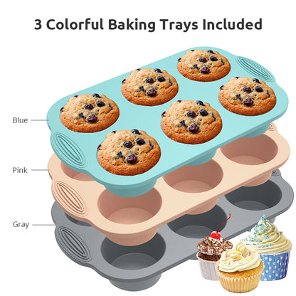 3 Pcs Silicone Muffins & Cupcakes Pan Set - Non-Stick Bakeware