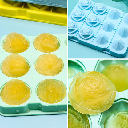 Rose & Diamond Silicone Ice Mold – 12 Large Ice Cubes