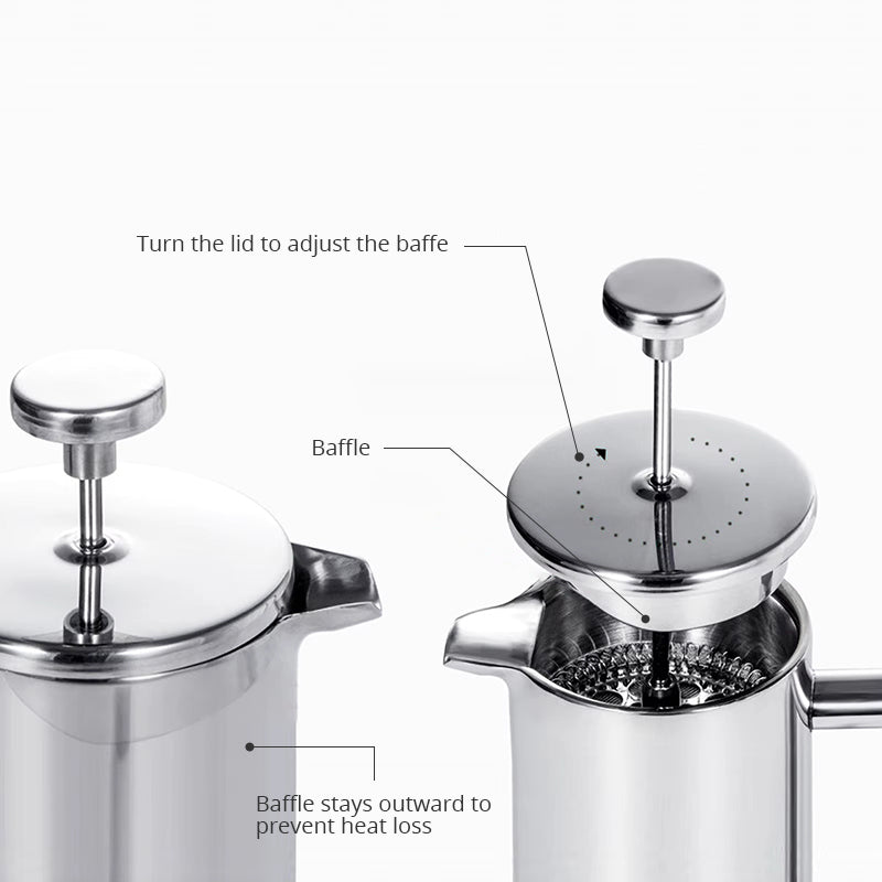 Stainless Steel French Press - Double Insulated Coffee Maker