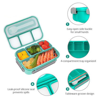 Leak-Proof Bento Lunch Box - 4 Compartment Container with Fork