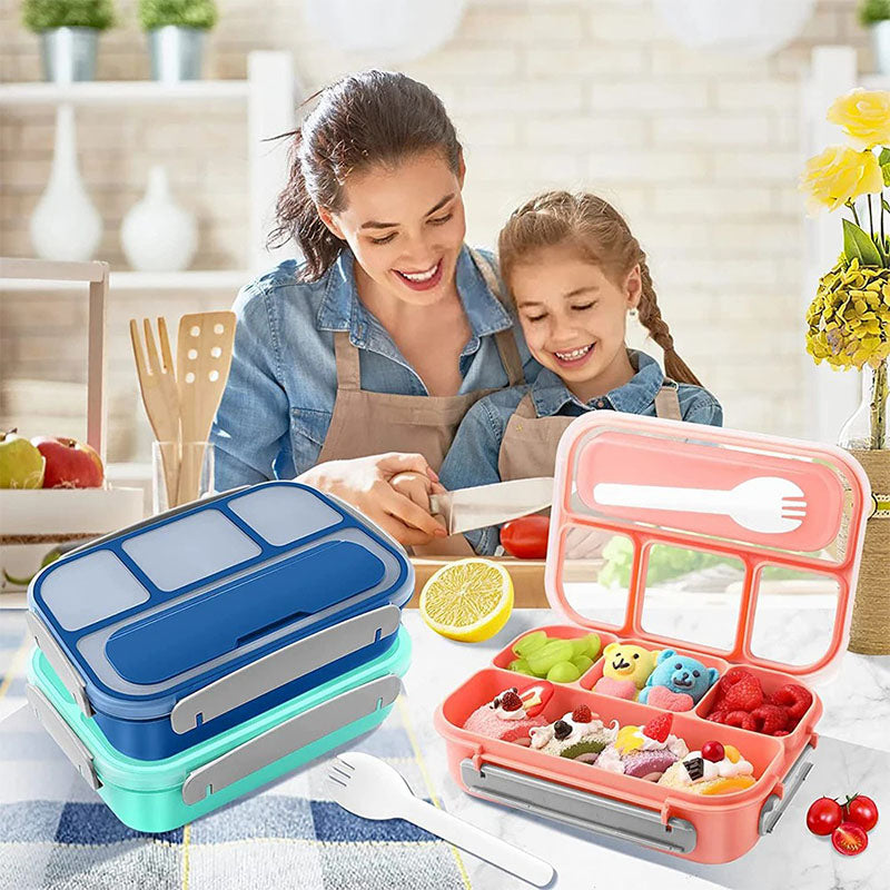 Leak-Proof Bento Lunch Box - 4 Compartment Container with Fork