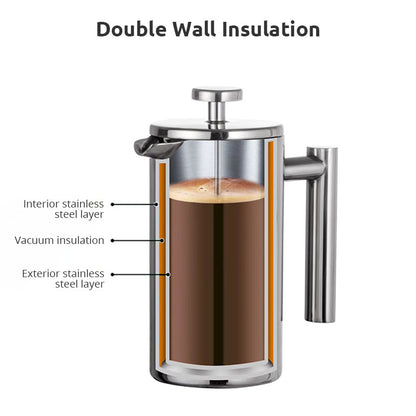 Stainless Steel French Press - Double Insulated Coffee Maker