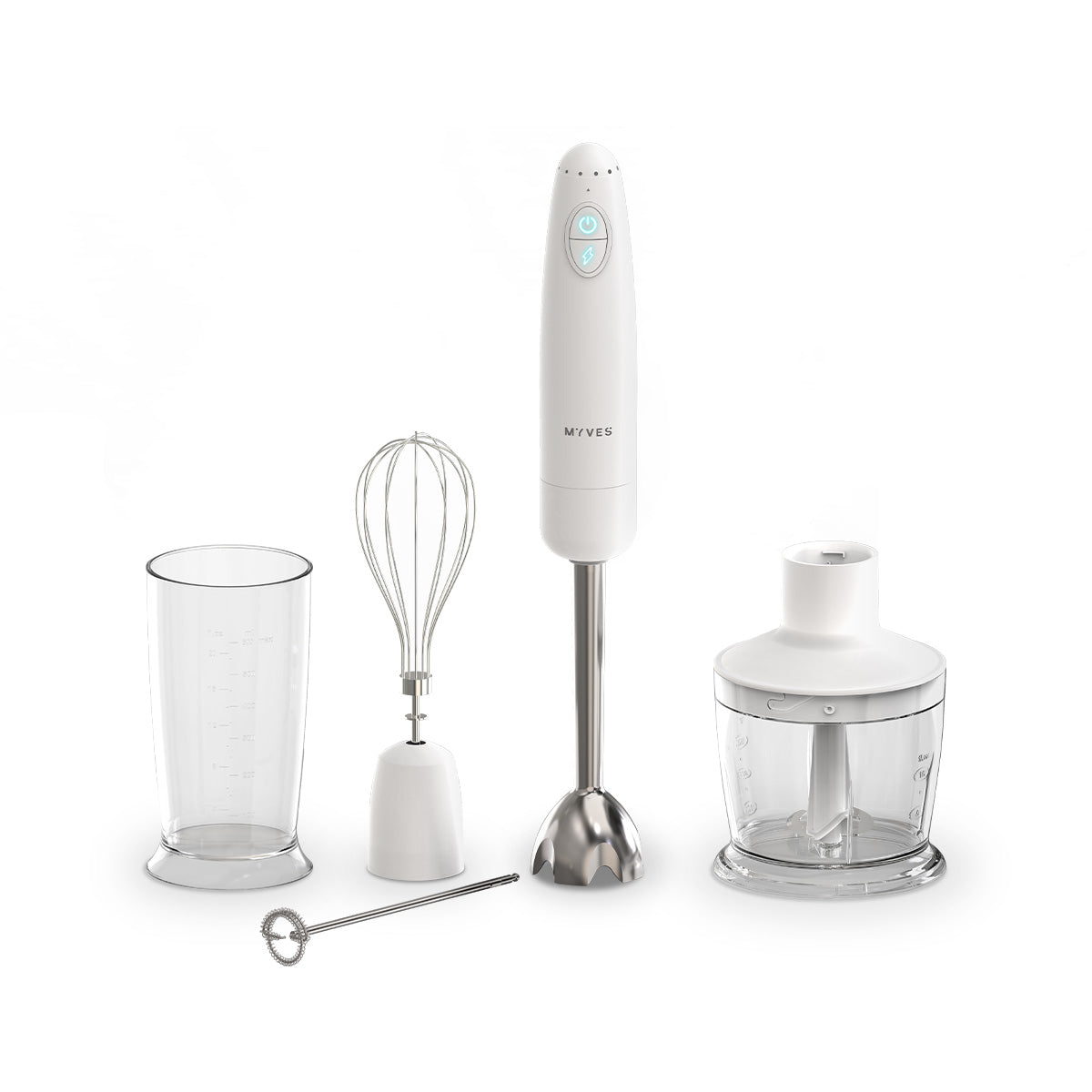 MYVES 5 In 1 Immersion Blender - A2 | 800W with 18 Speeds and Turbo Mode Handheld Blender - White