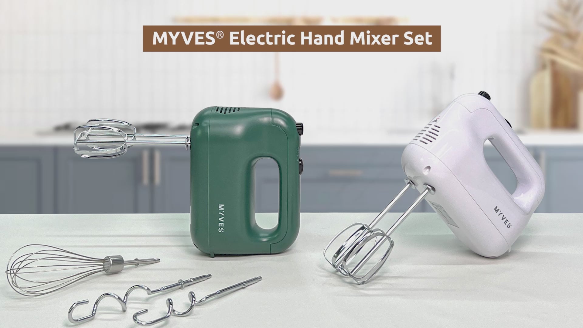 Load video: MYVES 5 Accessories Hand Mixer Set